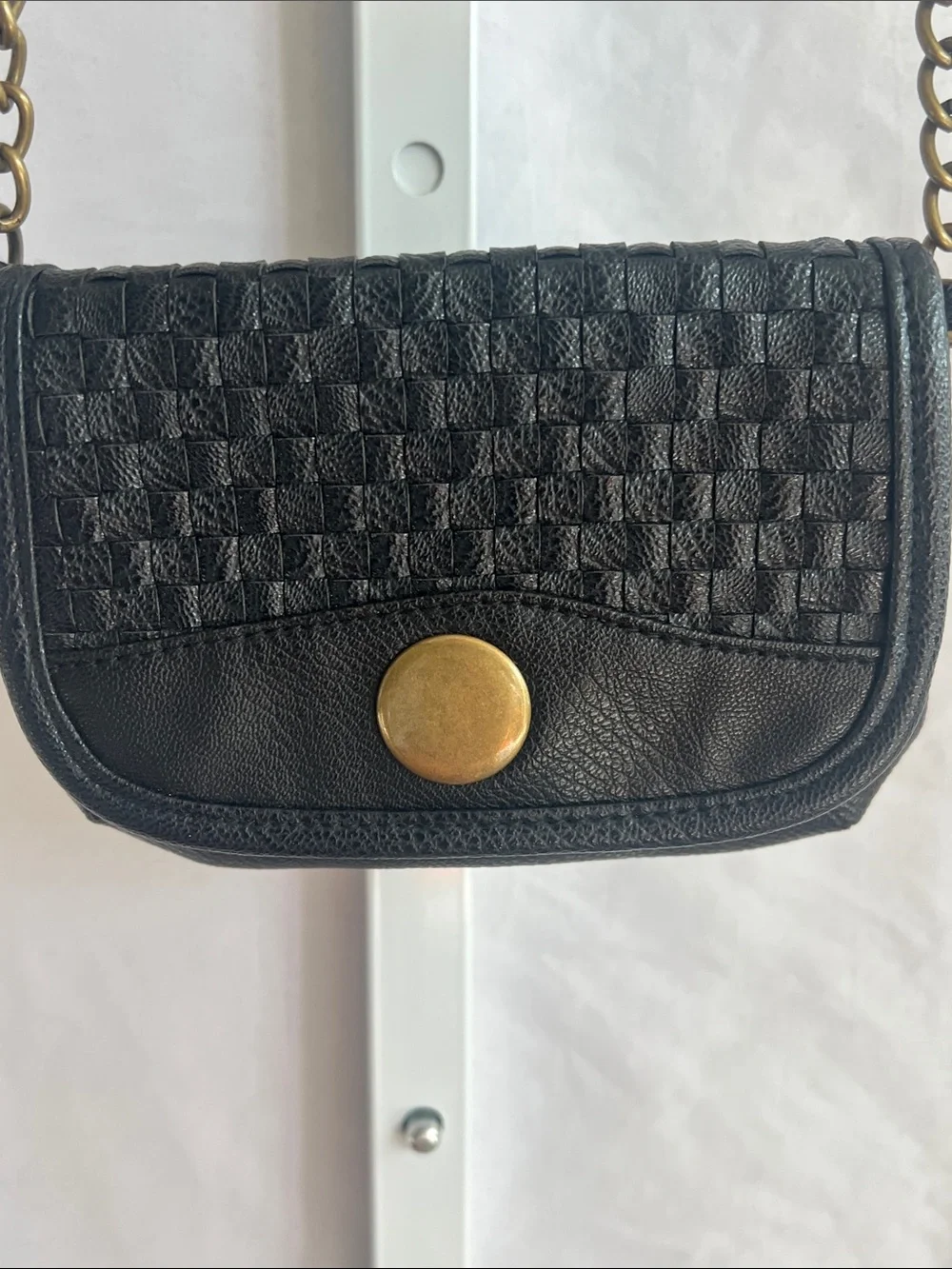 American Rag Black Woven Leather Crossbody with Brass Accent